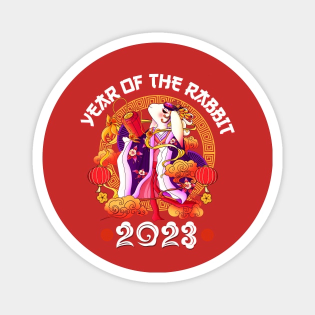 Lion Dance Zodiac Chinese New Year -2023 Year Of The Rabbit Magnet by Jhon Towel